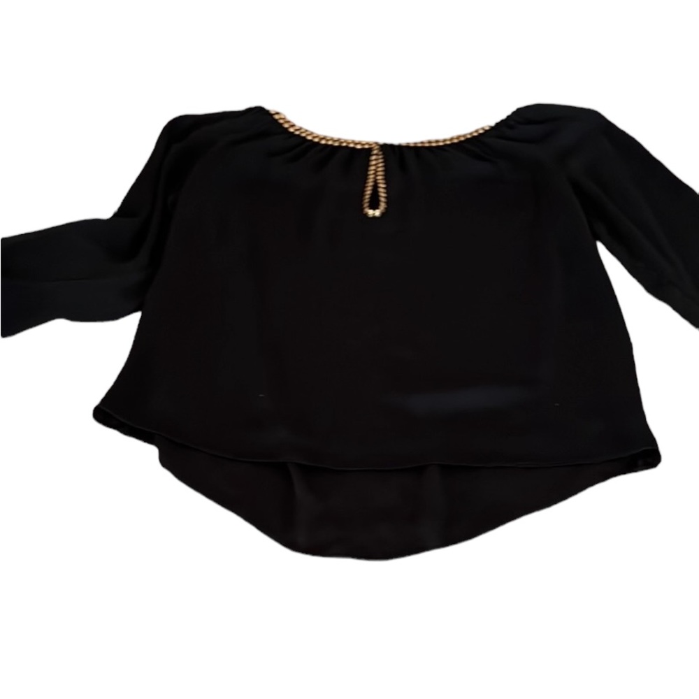 Micheal Kors size XL black semi sheer pheasant top long sleeve gold studs - Picture 11 of 13